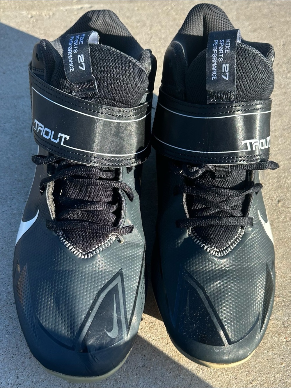 Nike Black and White Men's Athletic Cleats Trout 27 Mid-Top - Men 12